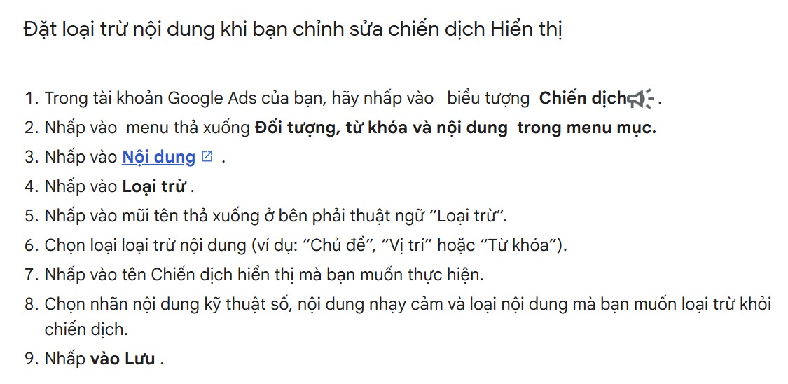 cài đặt loại trừ trong gdn