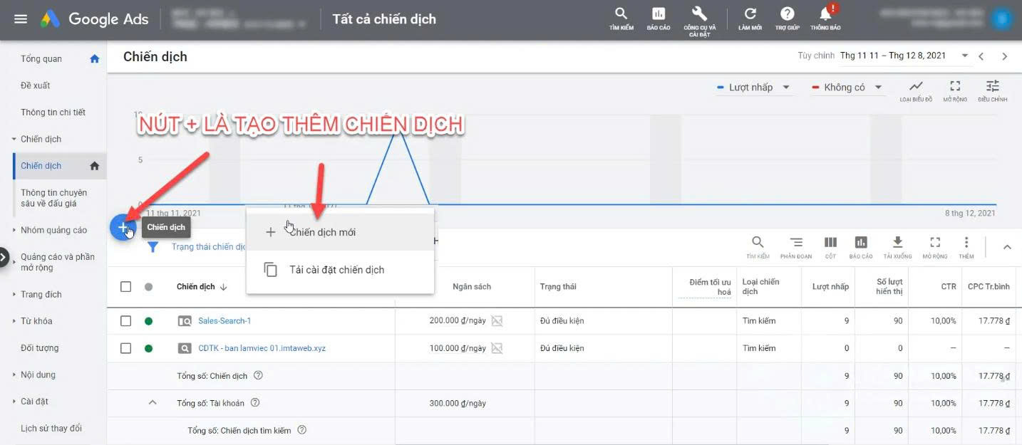 Chọn mục tiêu gg ads