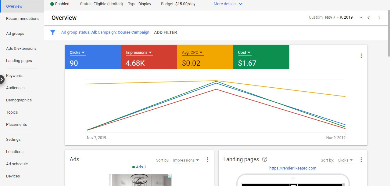 giao diện quảng cáo Google Ads