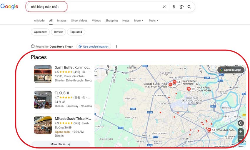 seo map nhà hàng f&b