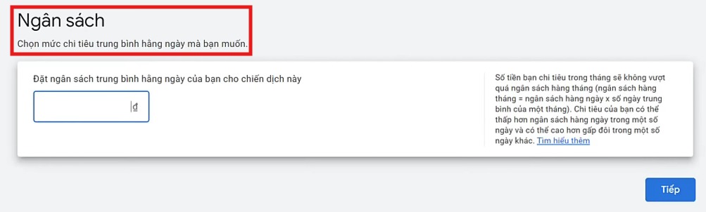 cài ngân sách quảng cáo google search