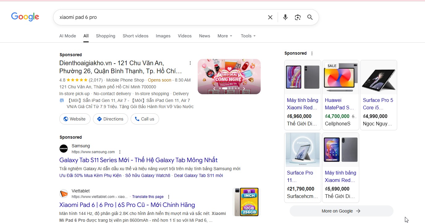 quảng cáo tìm kiếm google
