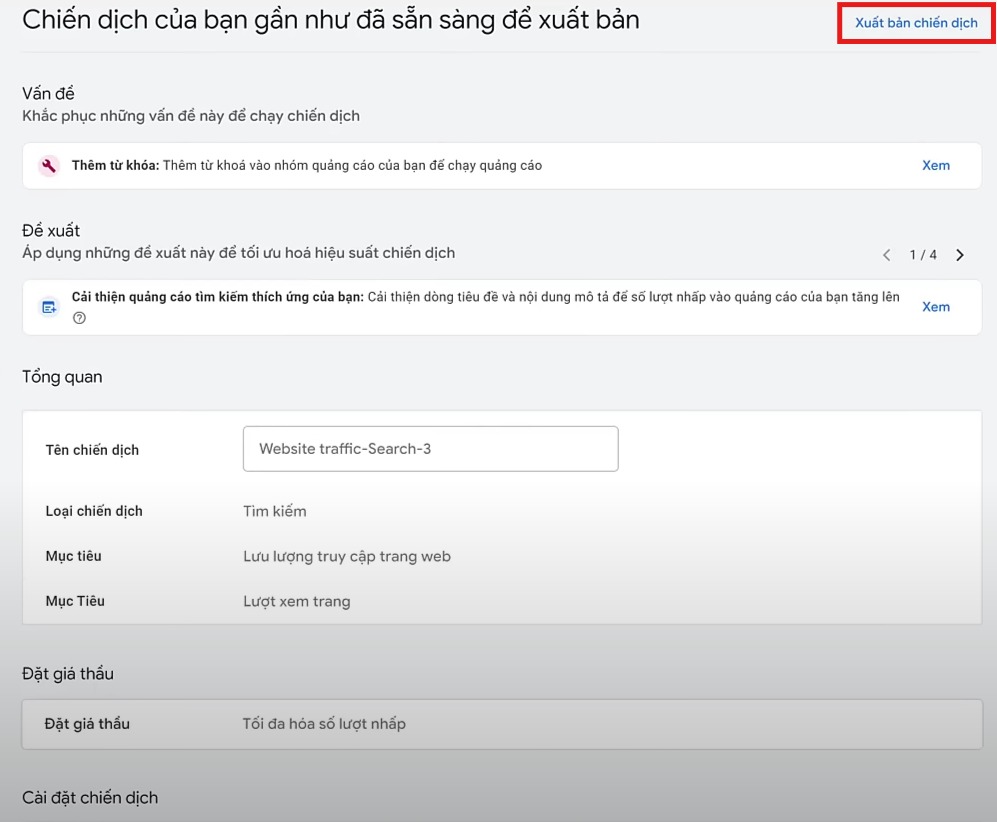 xuất bản quảng cáo google tìm kiếm